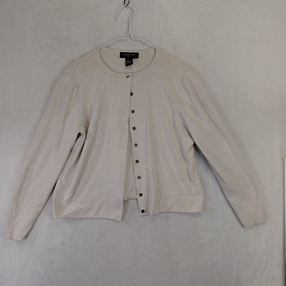 Paraphrase Petite Cream 100% Cotton Button Front Ribbed Cardigan Sweater PL